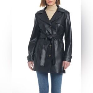 Sanctuary Faux Leather Single-Breasted Fitted Trench Coat Small NWOT